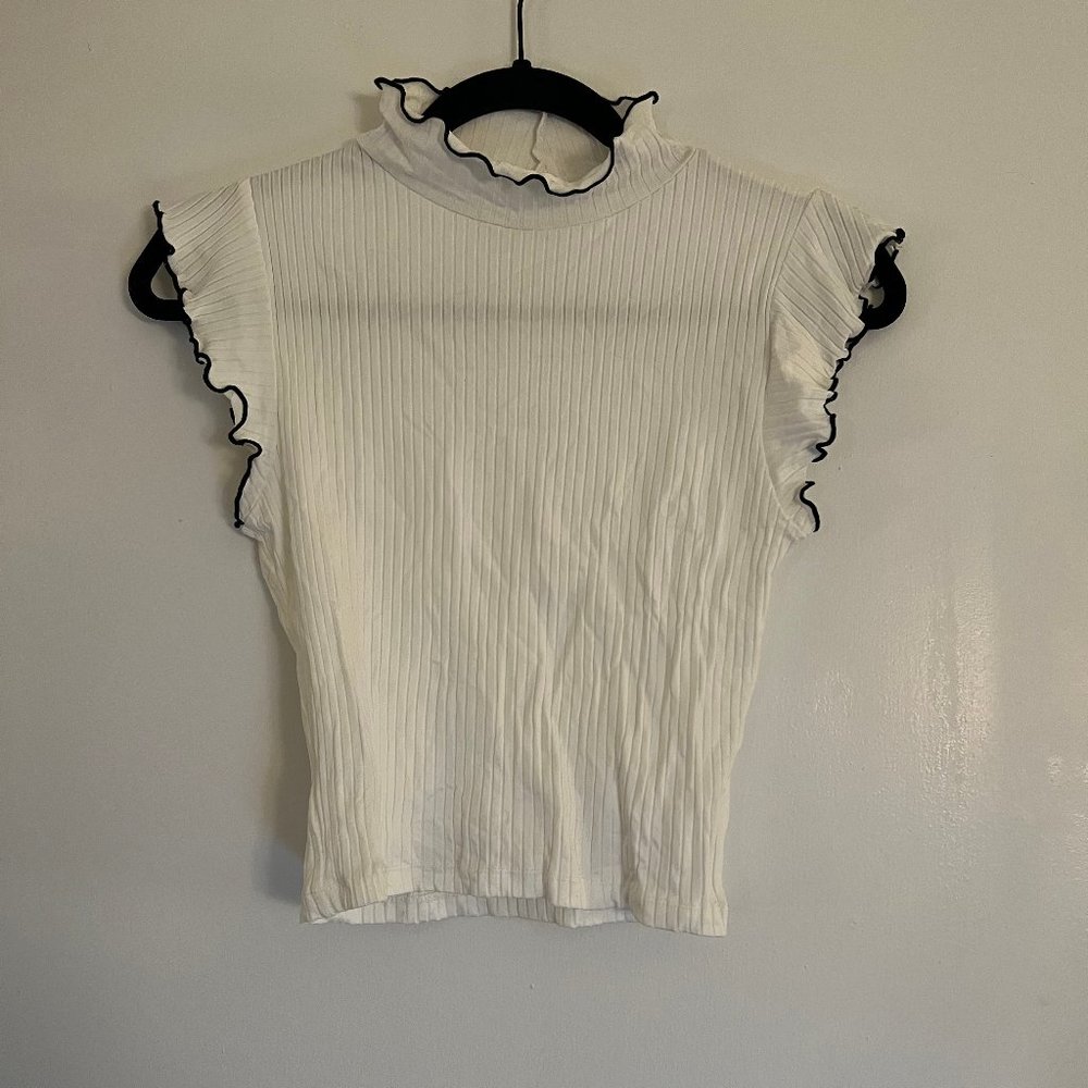 Zara Ribbed Blouse with Black Piping